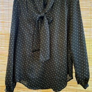 Ann Taylor Black Polka Dot Blouse with Bow